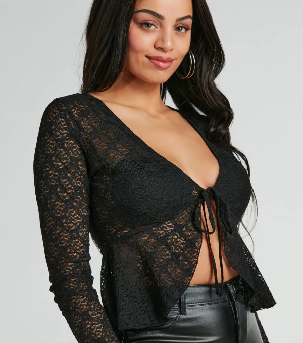 Boho Daze Long Sleeve Tie-Front Lace Top - Image 5