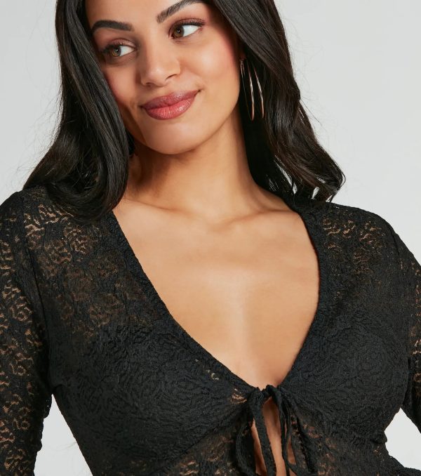 Boho Daze Long Sleeve Tie-Front Lace Top - Image 7