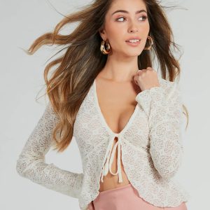 Boho Daze Long Sleeve Tie-Front Lace Top