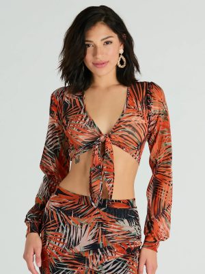 Destined For Sun Tropical Mesh Tie Front Top