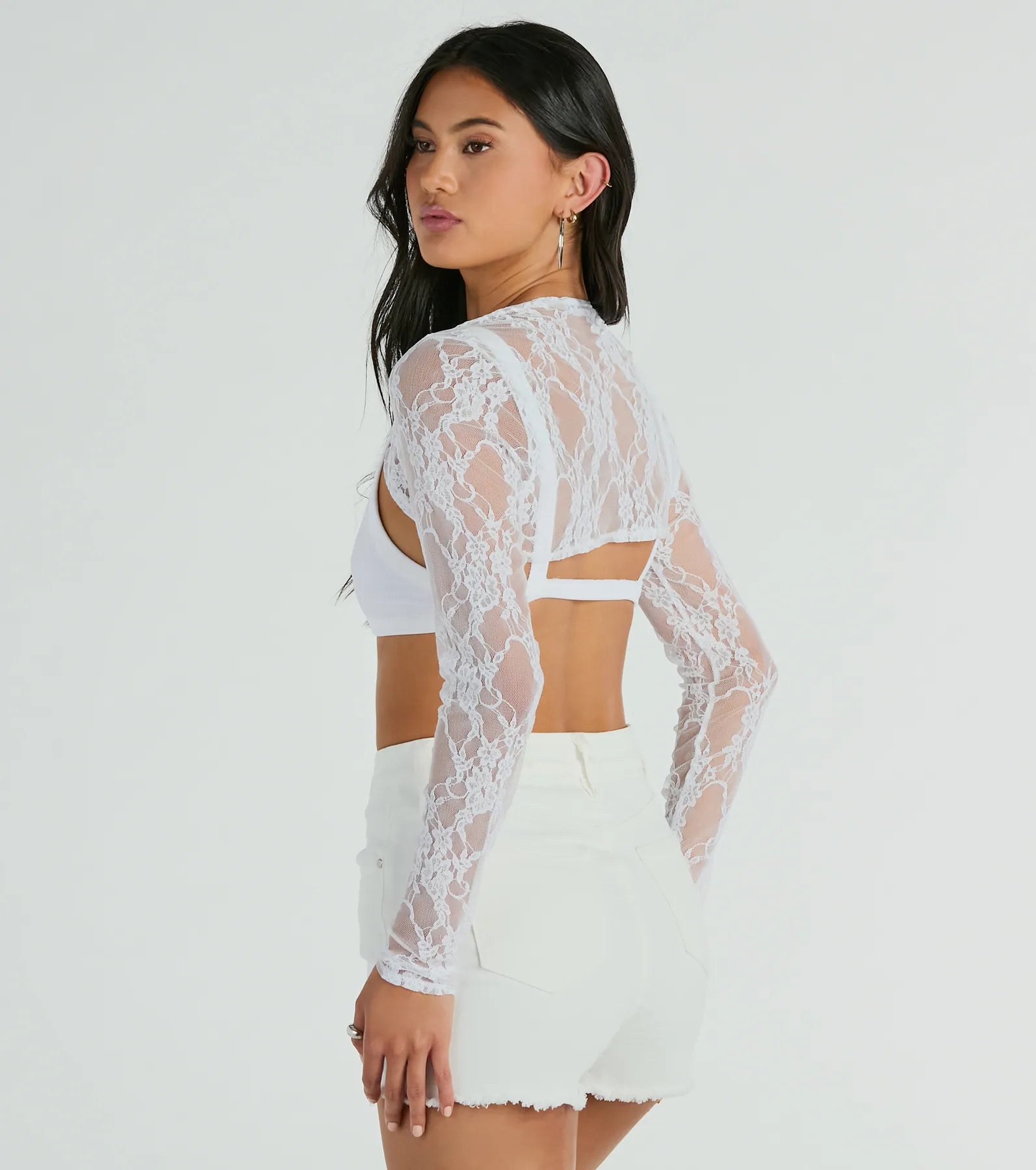 Stylishly Sheer Floral Lace Long Sleeve Bolero - Image 2