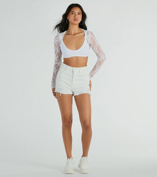 Stylishly Sheer Floral Lace Long Sleeve Bolero - Image 3