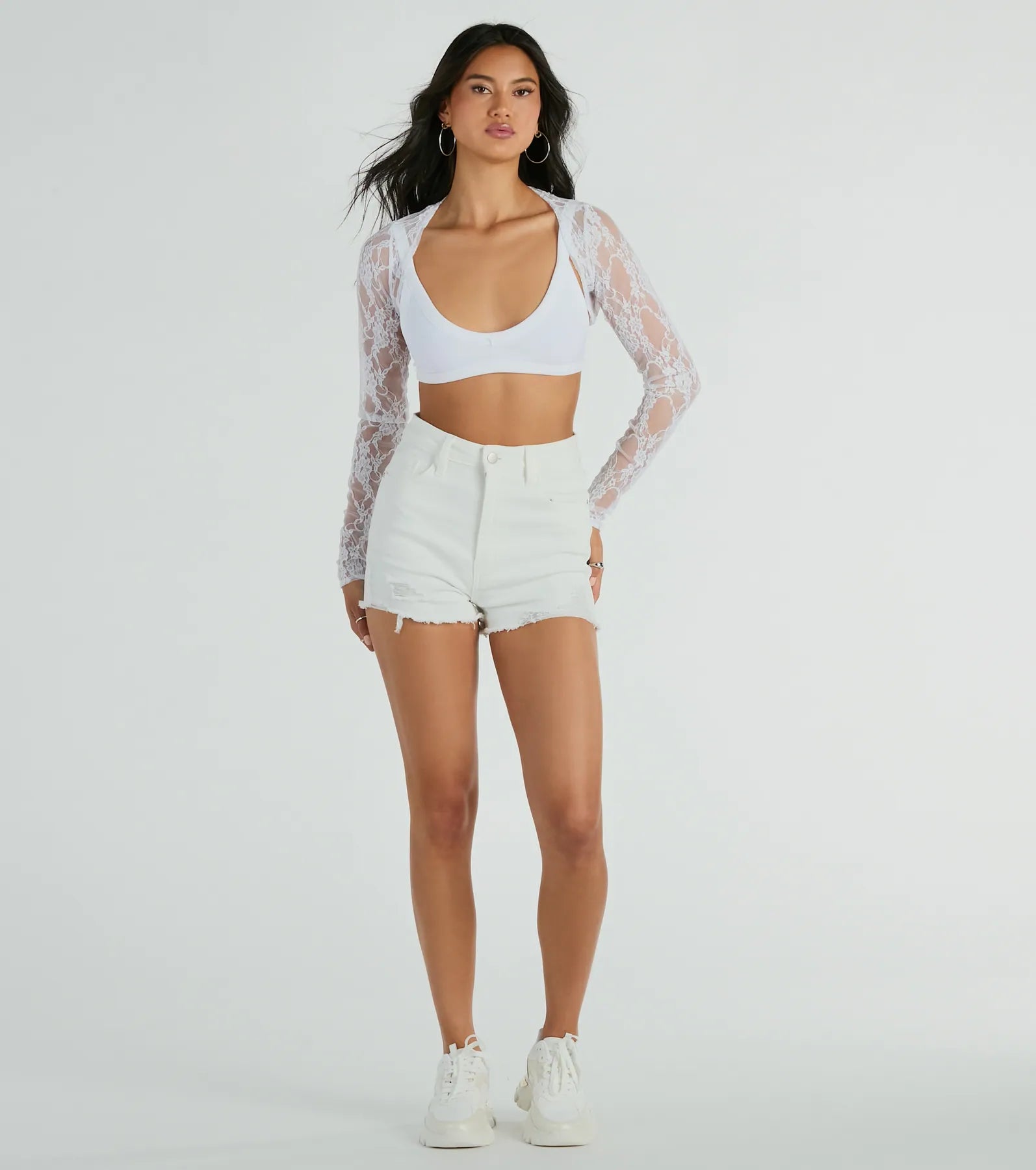 Stylishly Sheer Floral Lace Long Sleeve Bolero - Image 3