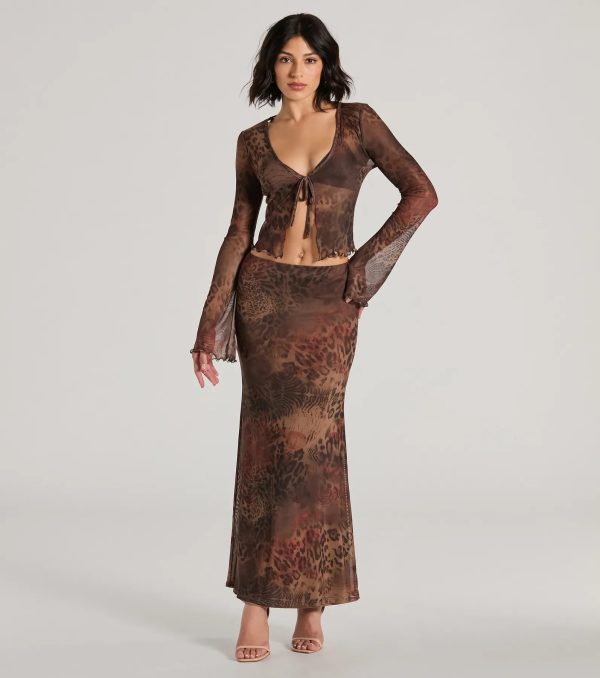 Wildly Sultry Tie-Front Leopard Rose Mesh Crop Top - Image 3