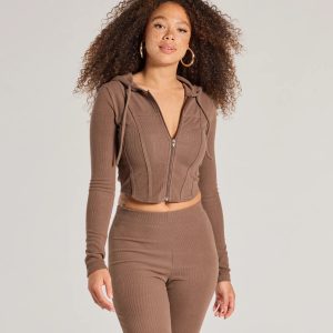 Feelin' Comfy Ribbed Knit Fitted Hoodie