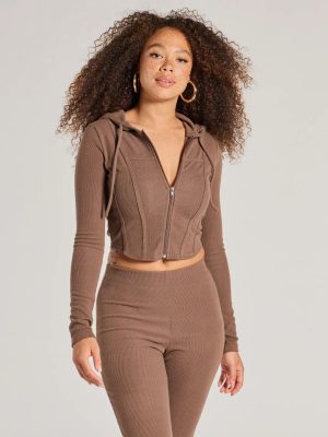 Feelin' Comfy Ribbed Knit Fitted Hoodie