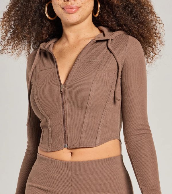 Feelin' Comfy Ribbed Knit Fitted Hoodie - Image 3