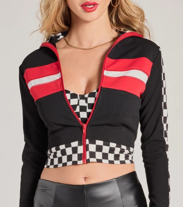Checkered Champion Long Sleeve Cropped Jacket - Image 4