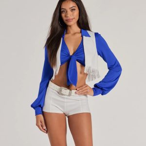 Game Day Spirit Cheerleader Collared Tie-Front Crop Top