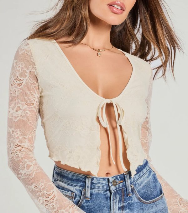 Soft And Sweet Tie-Front Split Lace Crop Top - Image 4