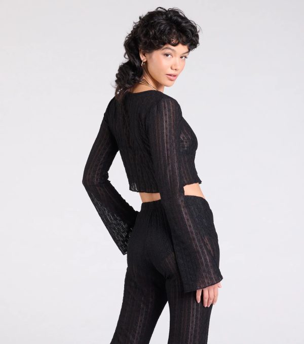 Bohemian Chic Sheer Lace Tie-Front Top - Image 2