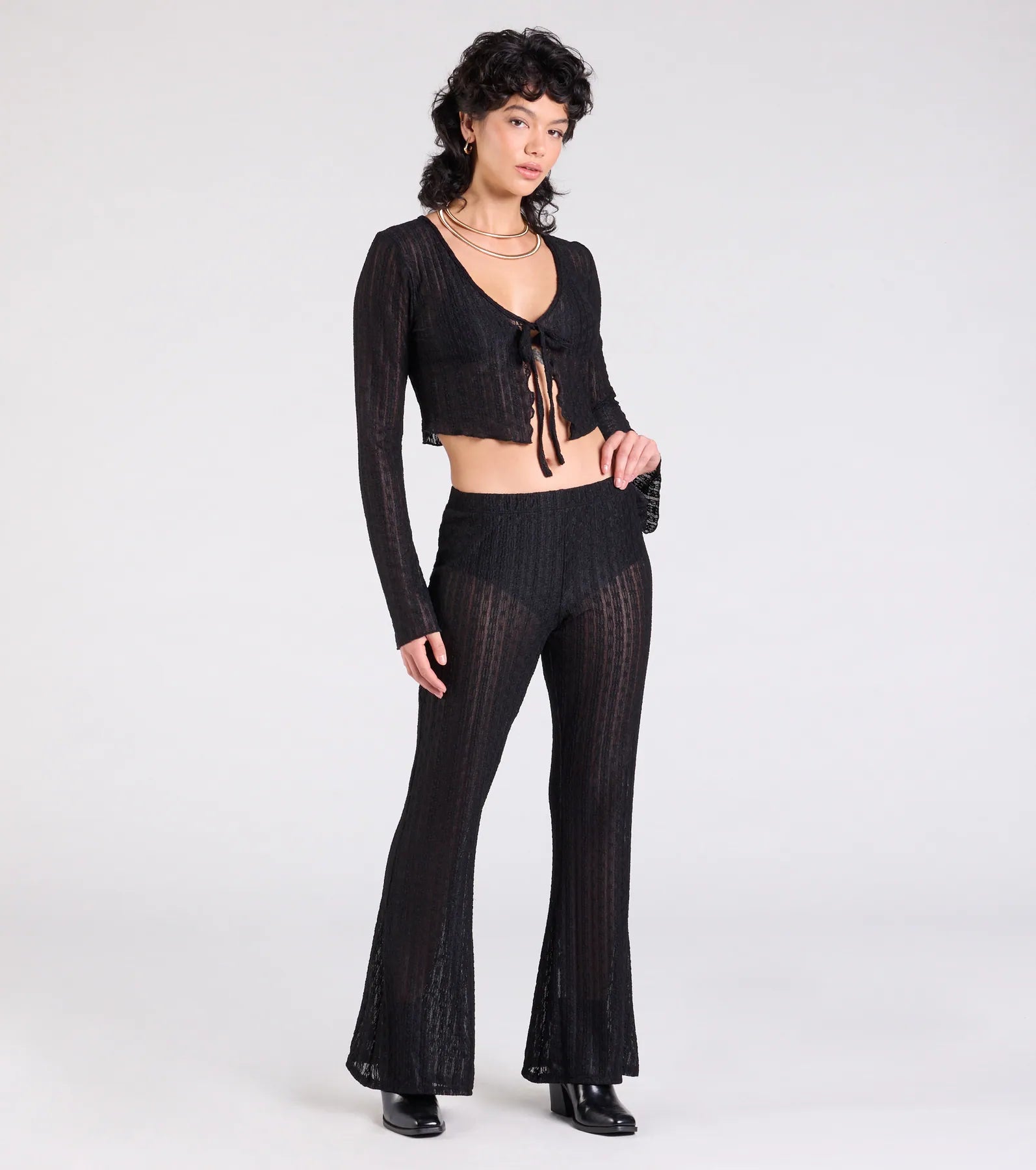 Bohemian Chic Sheer Lace Tie-Front Top - Image 3