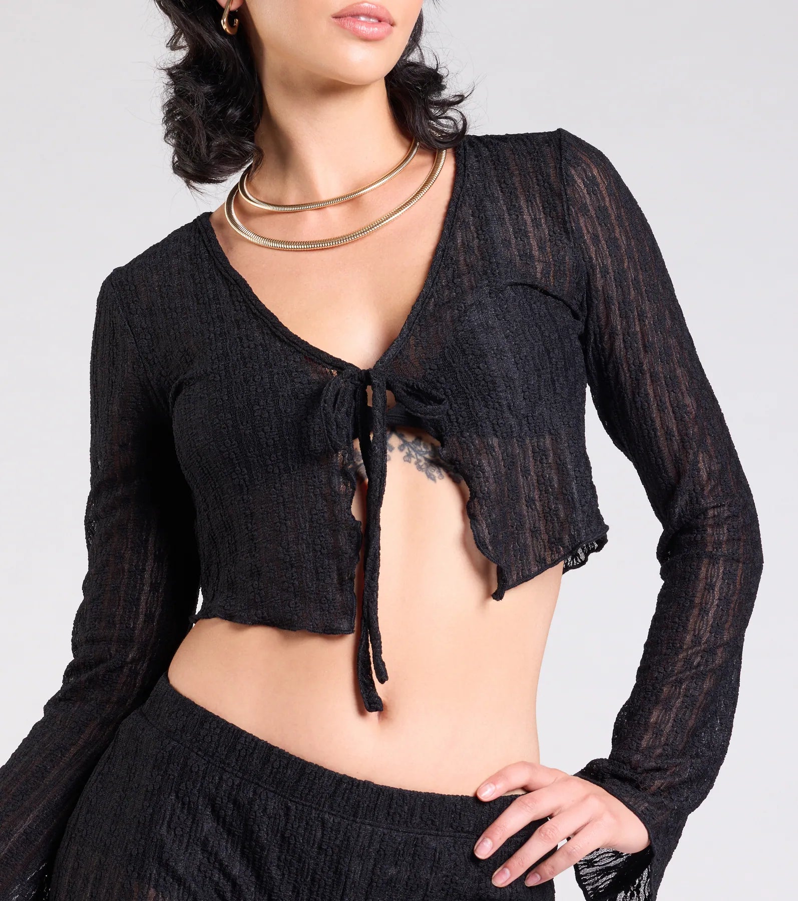 Bohemian Chic Sheer Lace Tie-Front Top - Image 4