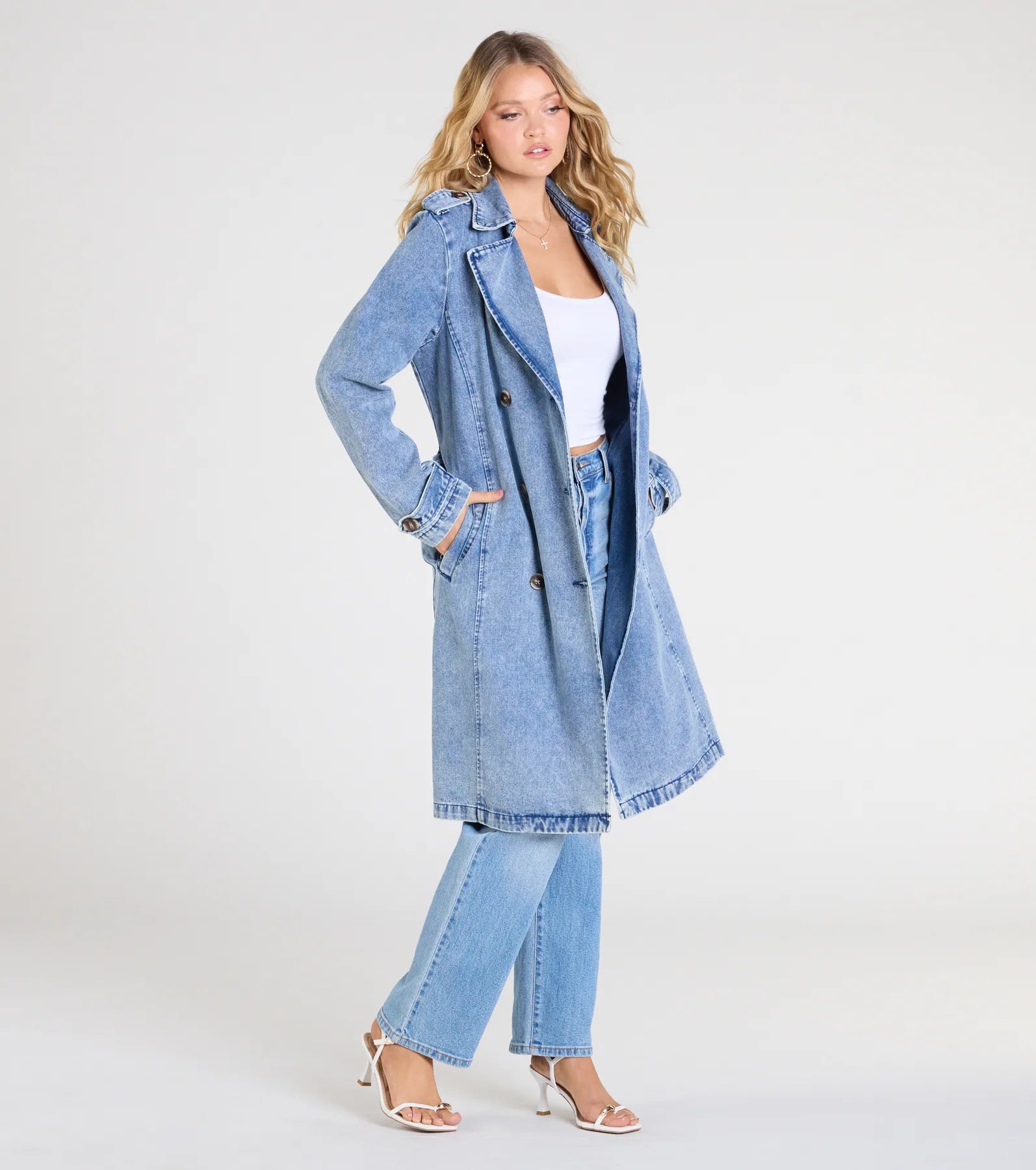 In The Stylish Trench Denim Coat - Image 3
