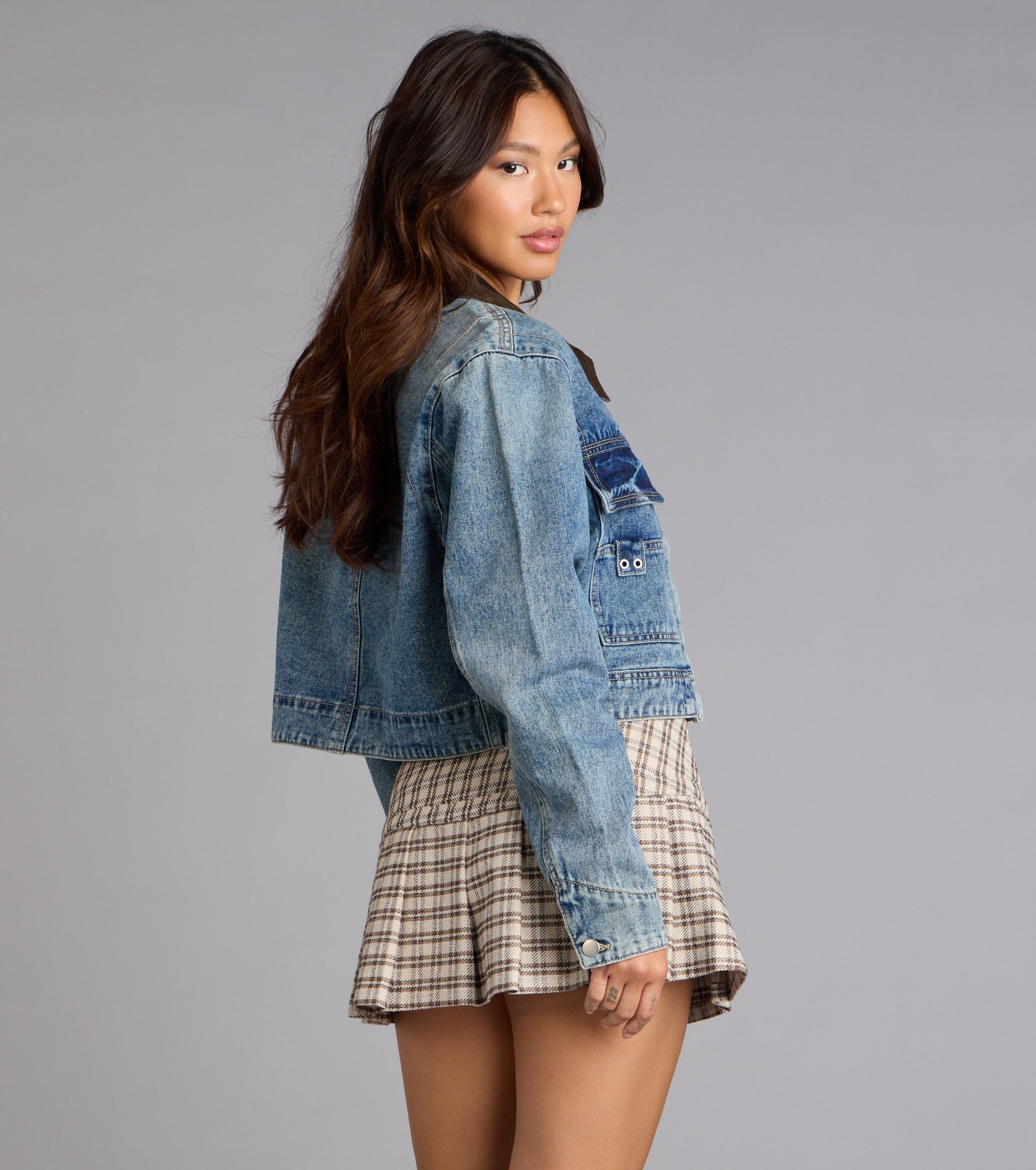 Vintage Edge Corduroy Collar Denim Jacket - Image 2