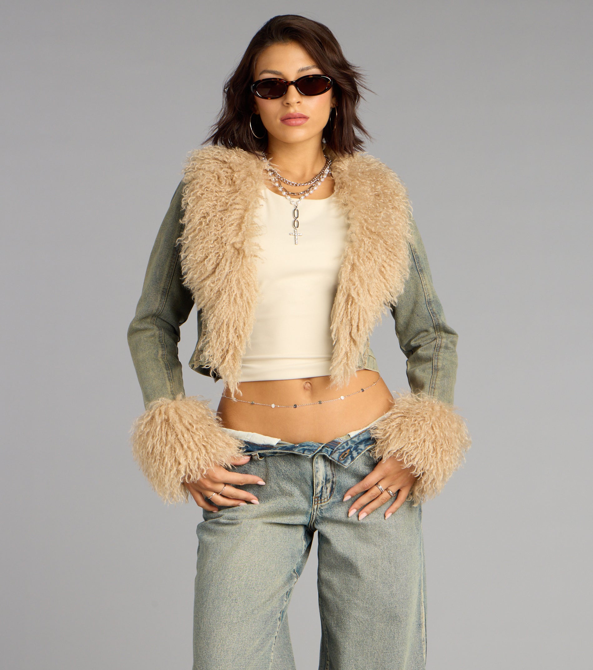 Scene Stealer Faux Fur Crop Denim Jacket - Image 2