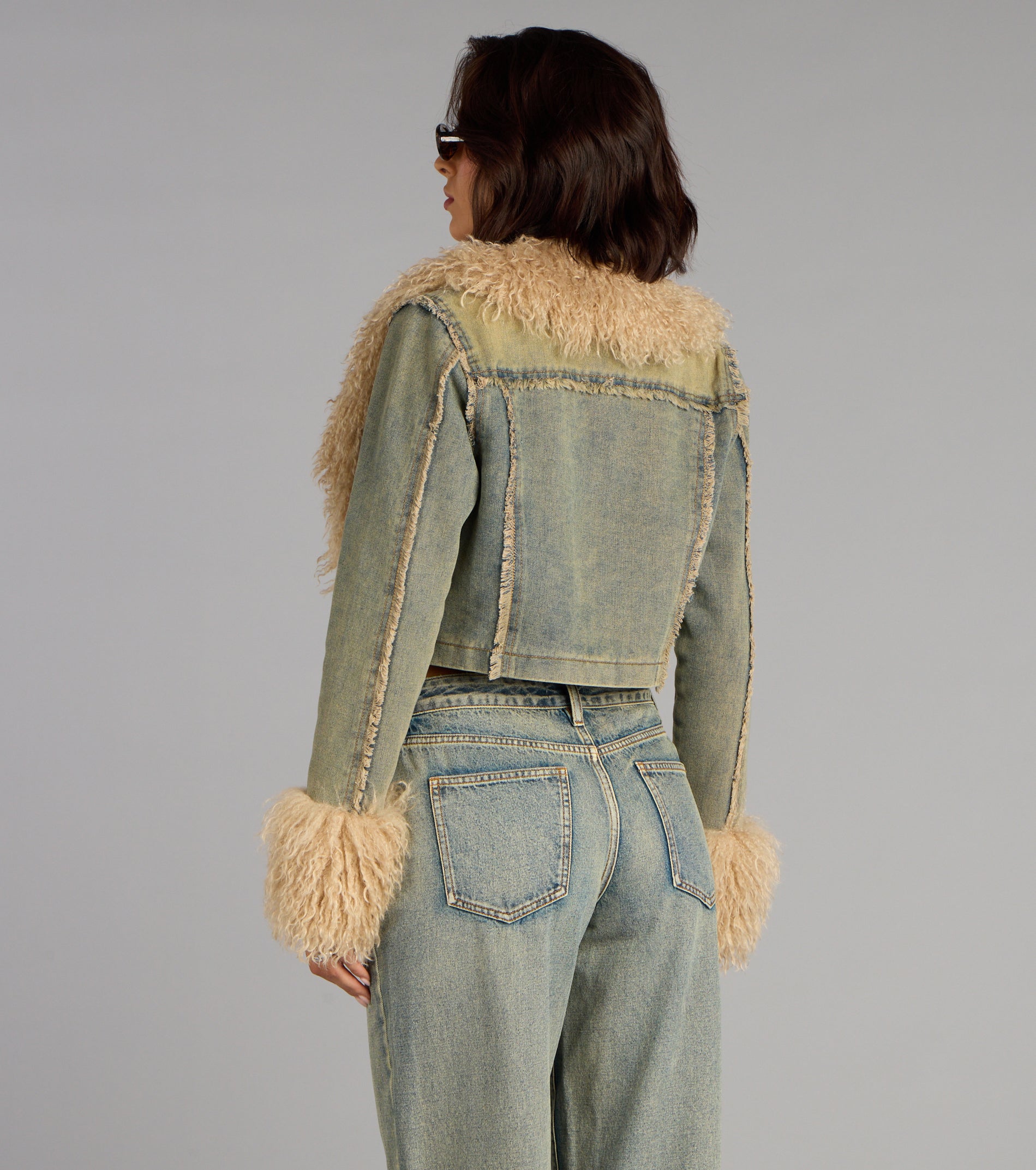 Scene Stealer Faux Fur Crop Denim Jacket - Image 3