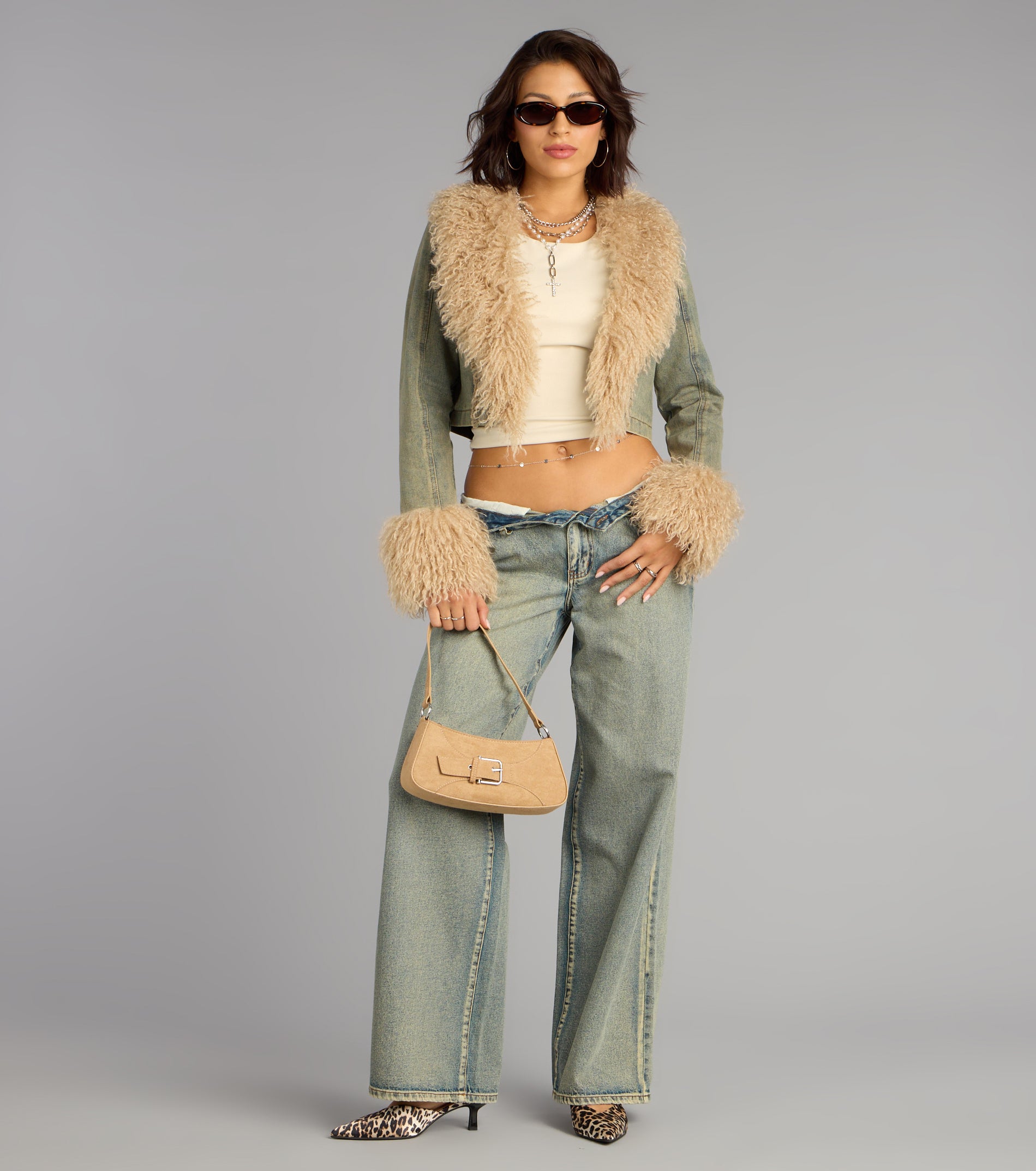 Scene Stealer Faux Fur Crop Denim Jacket - Image 4