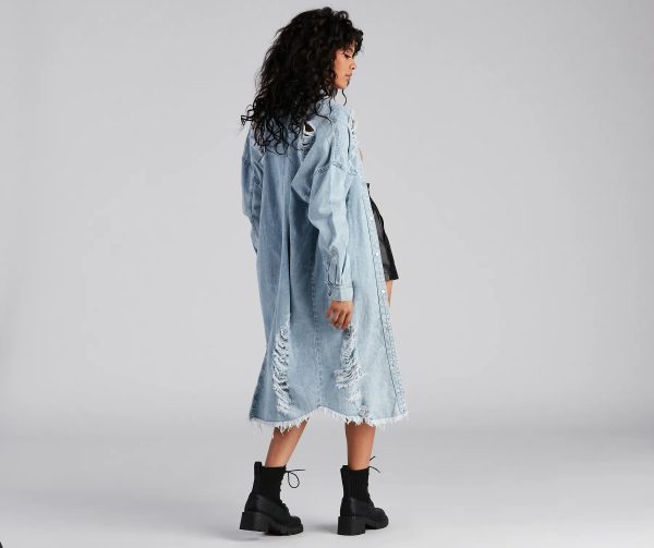 Destroyed Denim Long Line Jacket - Image 2