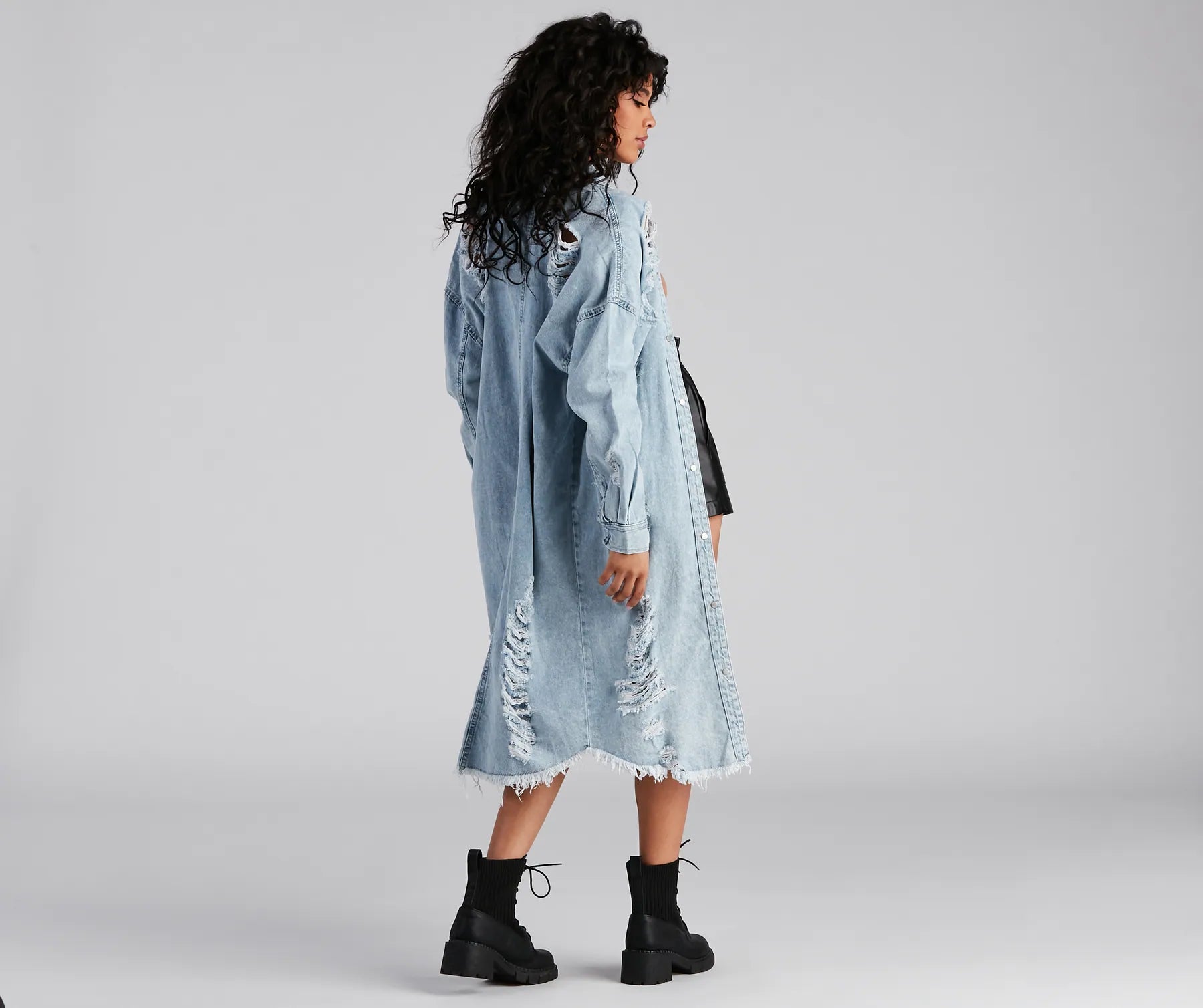 Destroyed Denim Long Line Jacket - Image 2