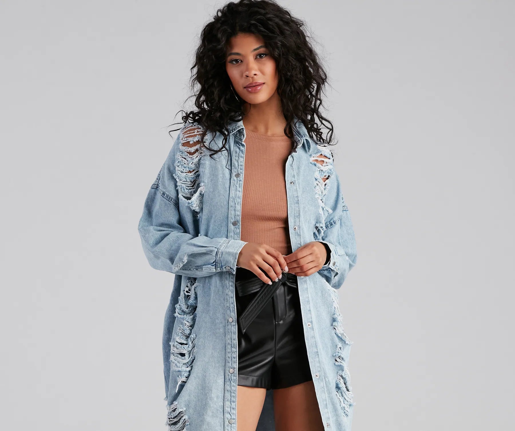Destroyed Denim Long Line Jacket - Image 4