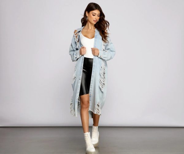 Destroyed Denim Long Line Jacket - Image 5