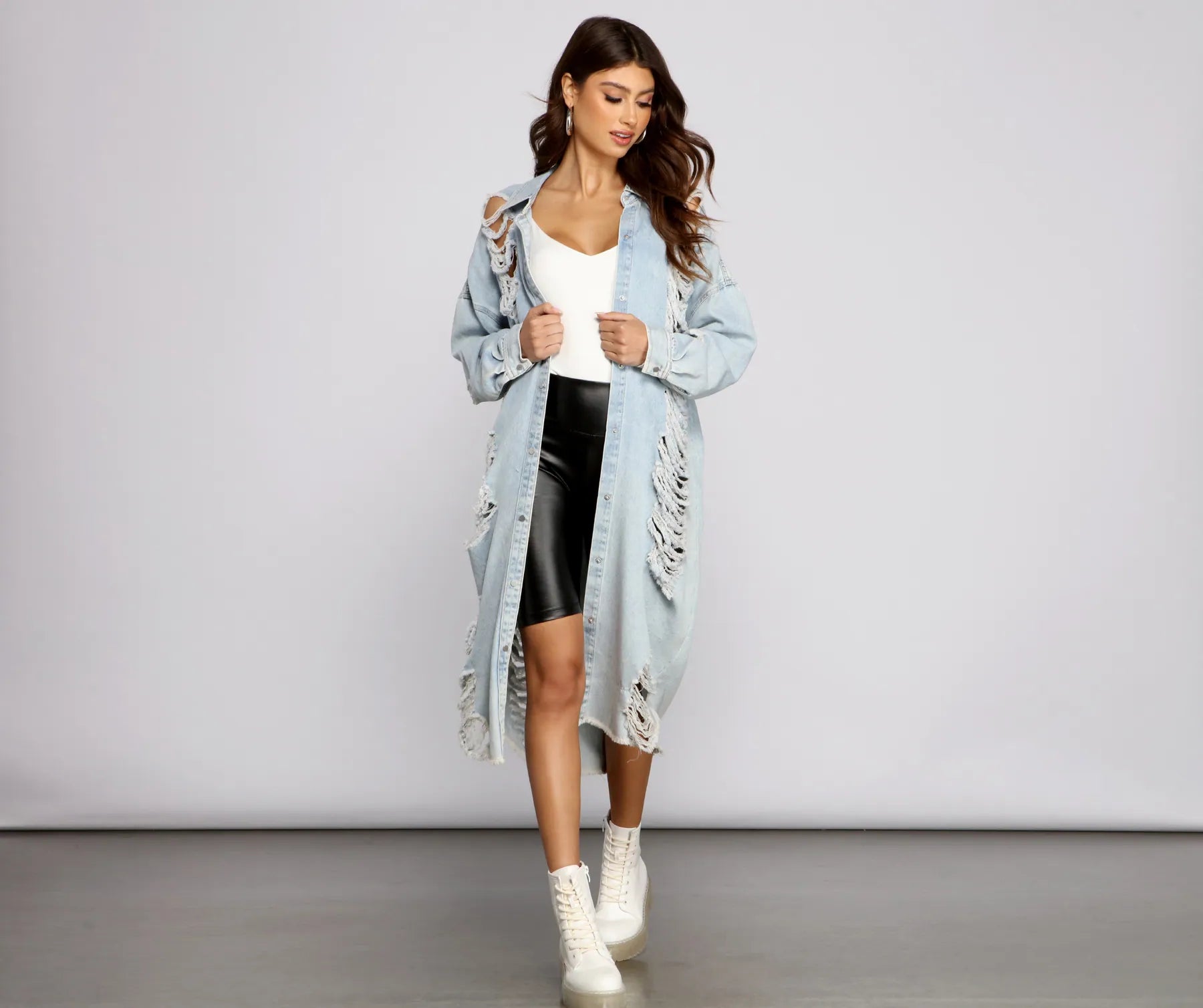 Destroyed Denim Long Line Jacket - Image 5
