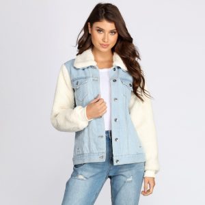 Sherpa Sleeve Denim Jacket