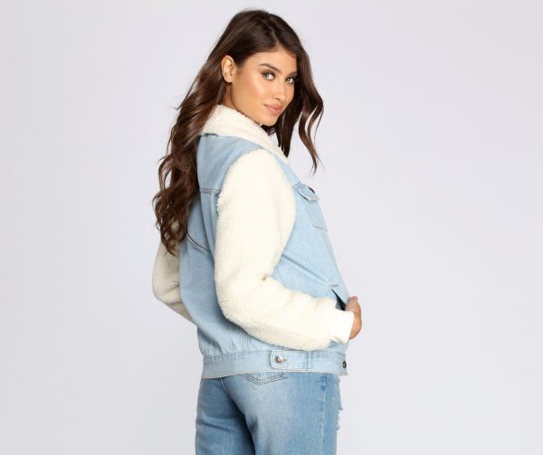Sherpa Sleeve Denim Jacket - Image 2
