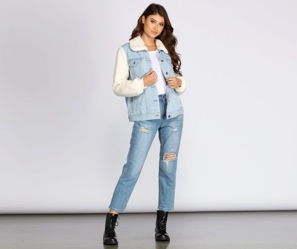 Sherpa Sleeve Denim Jacket - Image 3
