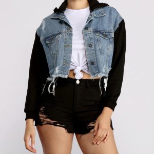 On The Road Denim Cropped Hoodie