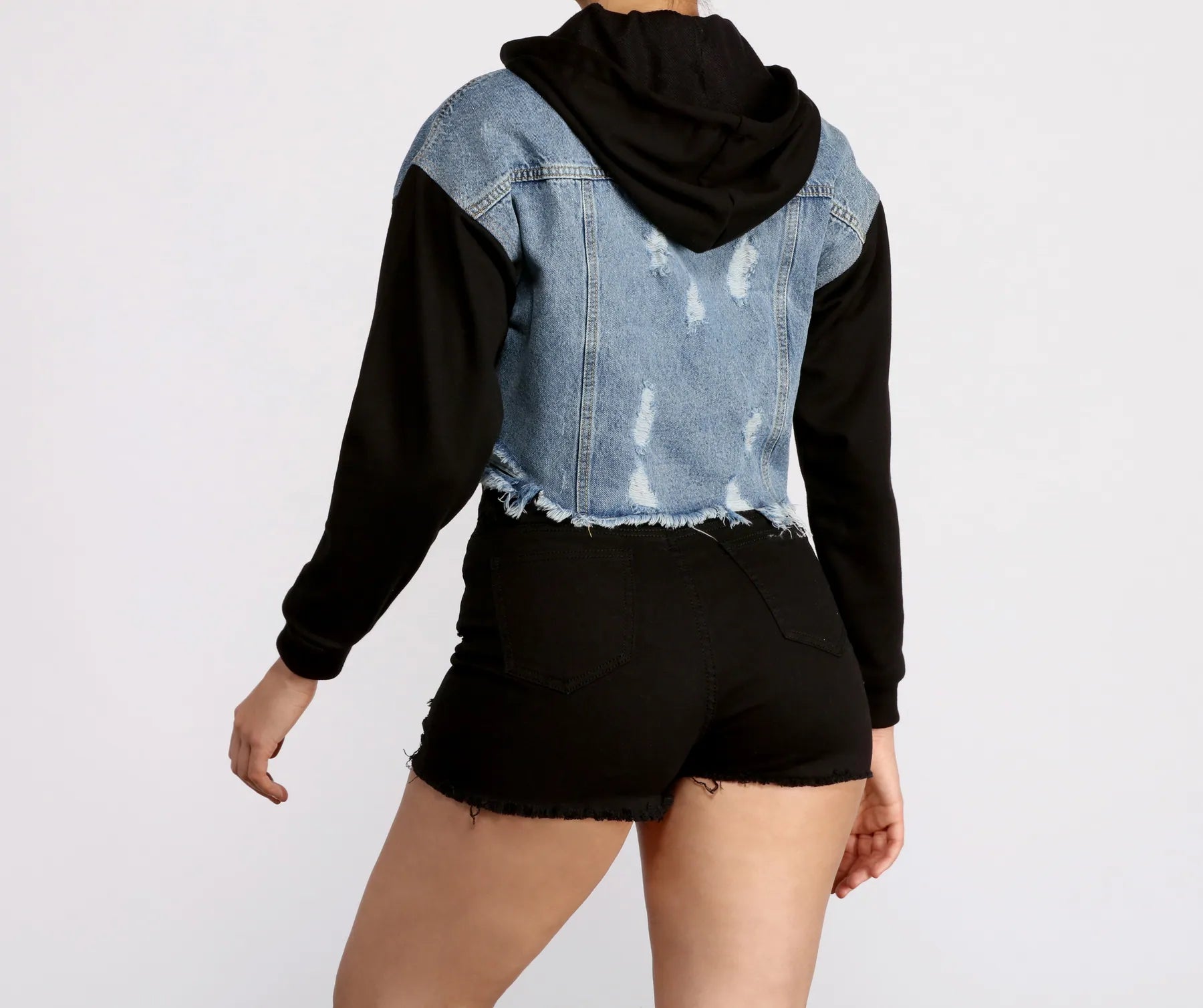 On The Road Denim Cropped Hoodie - Image 2