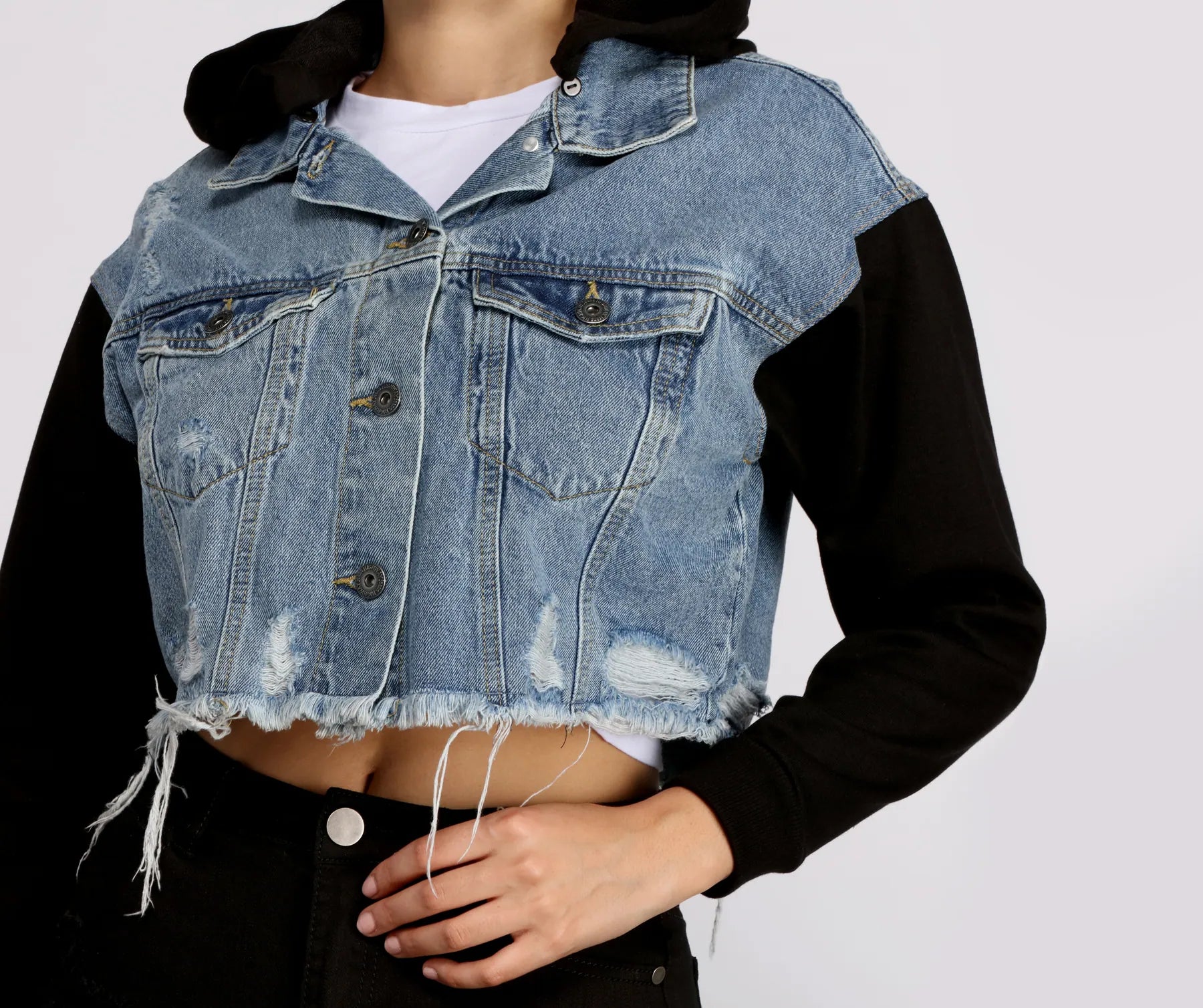 On The Road Denim Cropped Hoodie - Image 3