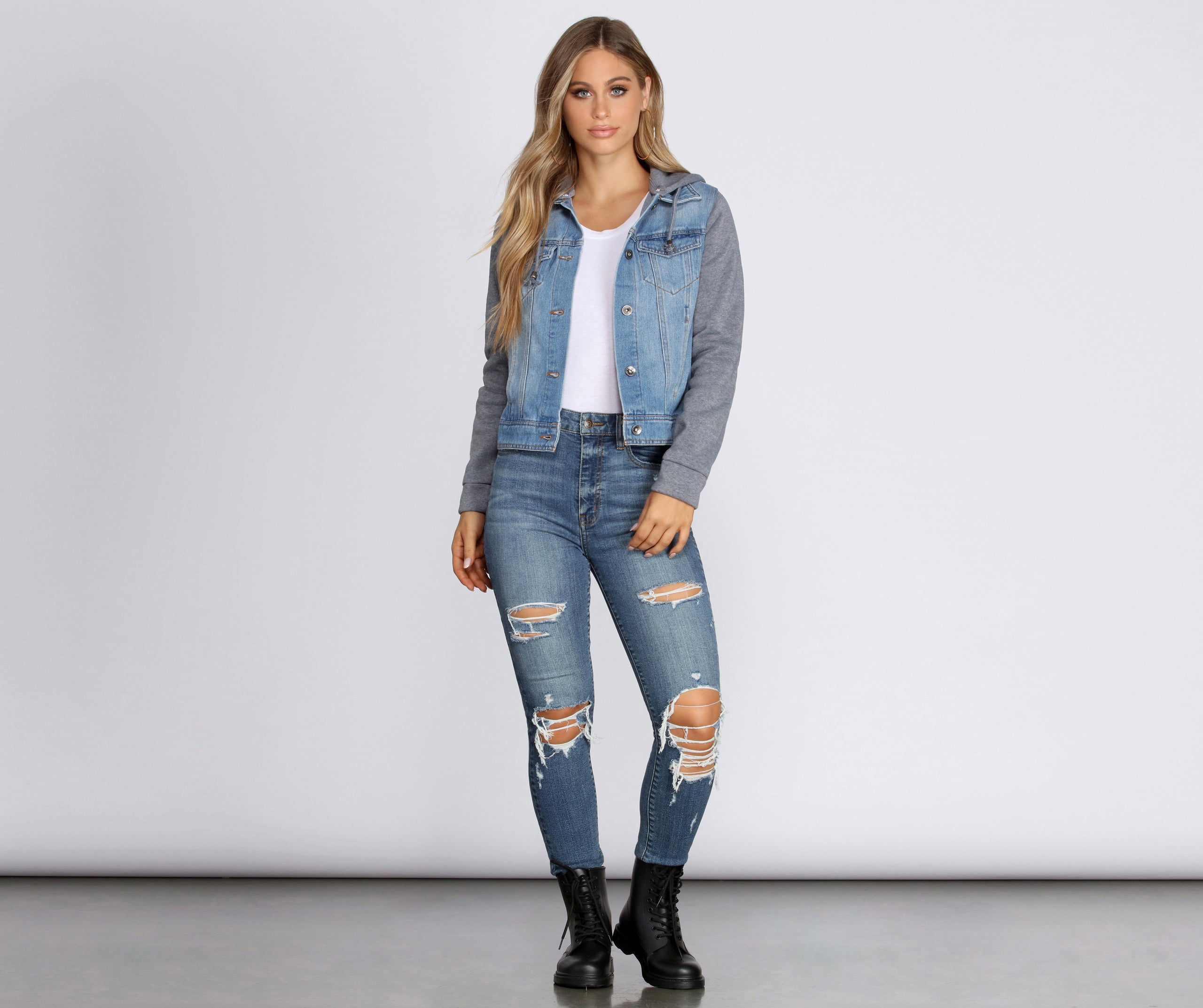 Casual And Classic Denim Hoodie Jacket - Image 4