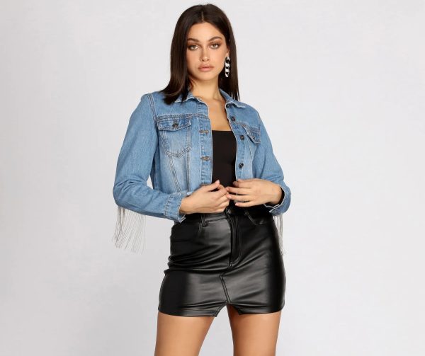 Smokin' Hot Beaded Fringe Crop Denim Jacket - Image 2