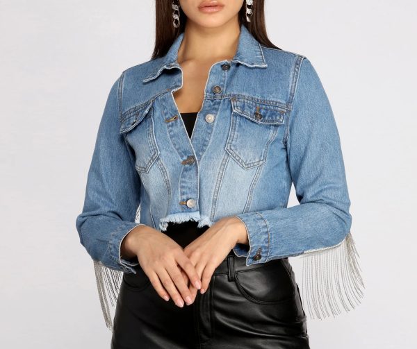 Smokin' Hot Beaded Fringe Crop Denim Jacket - Image 3