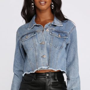 Eye Catcher Sparkling Denim Cropped Jacket