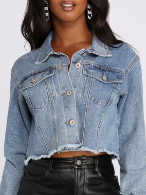 Eye Catcher Sparkling Denim Cropped Jacket