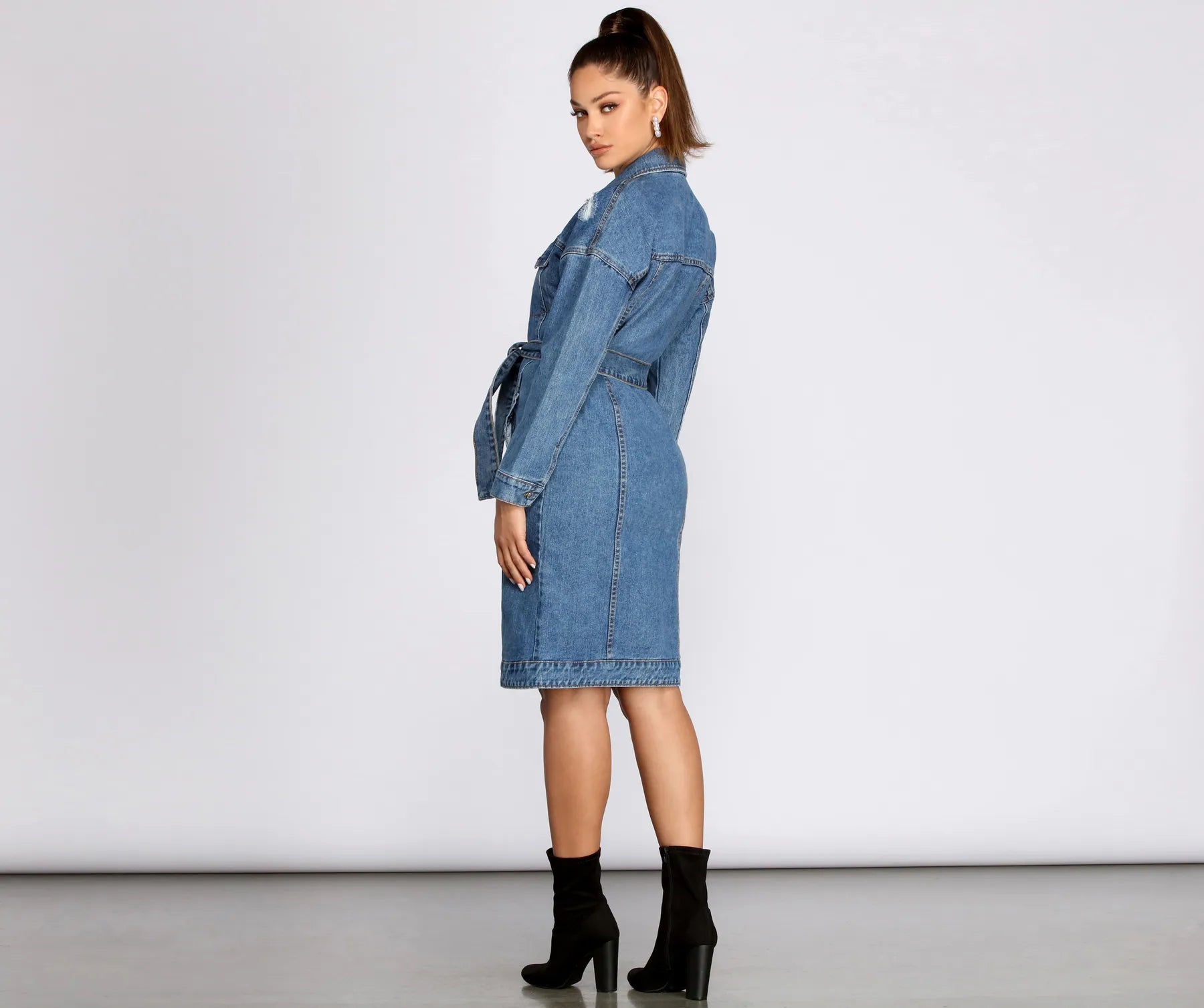 Be That Babe Belted Long Denim Jacket - Image 2