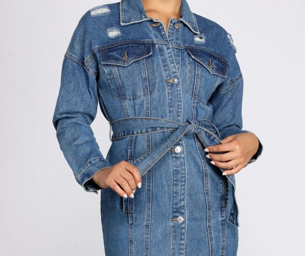 Be That Babe Belted Long Denim Jacket - Image 3
