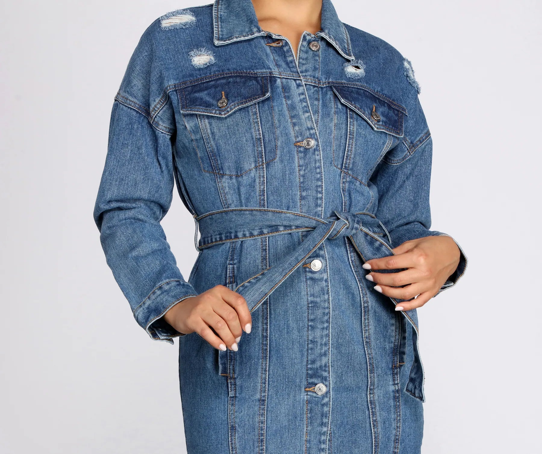 Be That Babe Belted Long Denim Jacket - Image 3