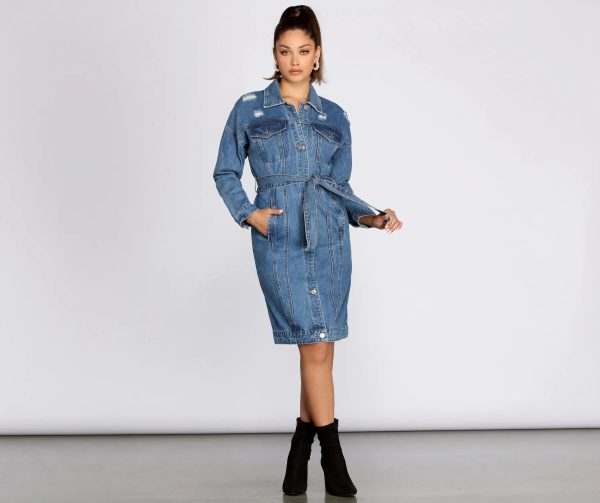 Be That Babe Belted Long Denim Jacket - Image 4
