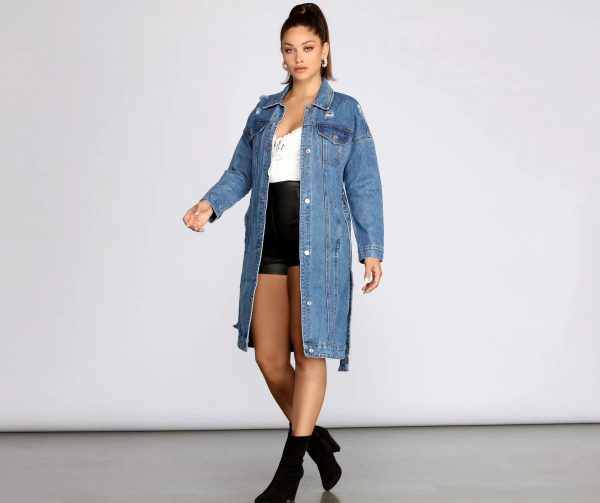 Be That Babe Belted Long Denim Jacket - Image 5