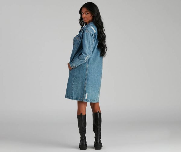 Distressed Denim Long Line Jacket - Image 2