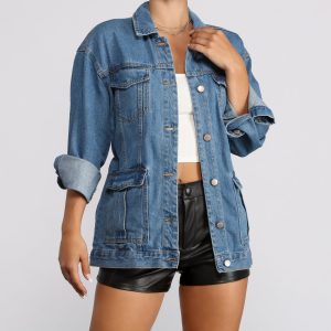 Oversized Belted Denim Jacket
