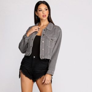 Distressed Crop Denim Jacket