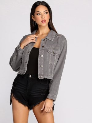 Distressed Crop Denim Jacket