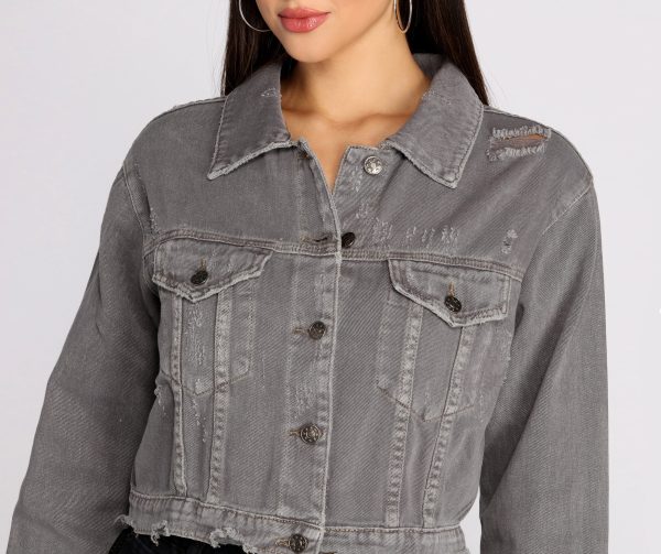 Distressed Crop Denim Jacket - Image 4