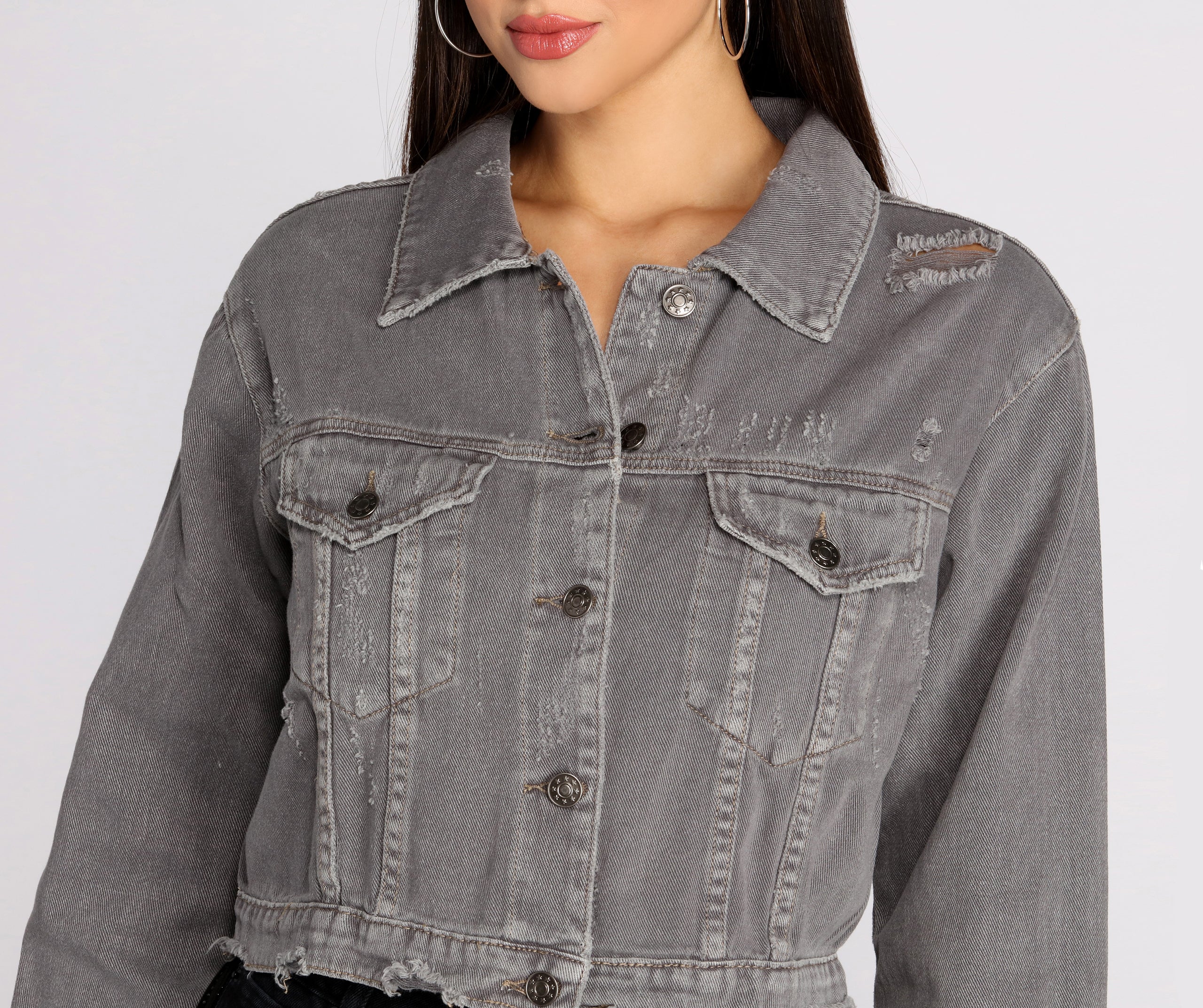 Distressed Crop Denim Jacket - Image 4