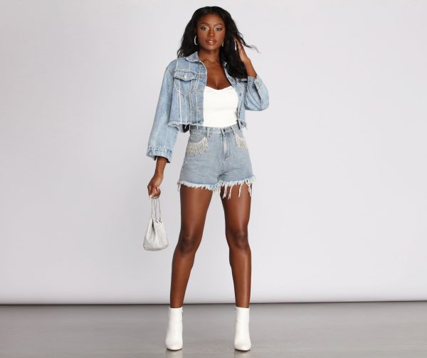 Drippin' In Rhinestones Crop Denim Jacket - Image 4